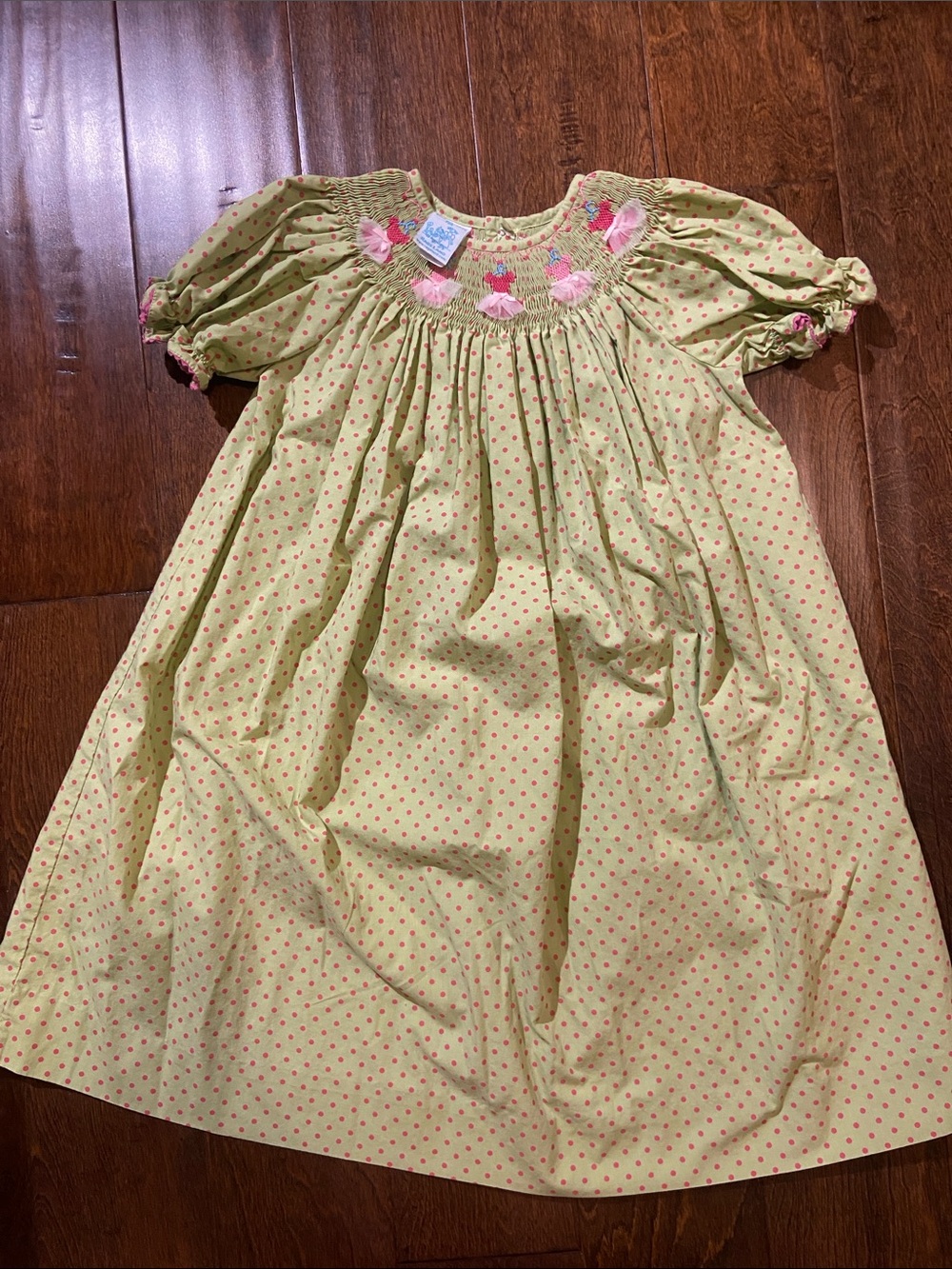 Vive La Fete polka dots pink/green colors smocked ballerina tutu dresses SZ 4